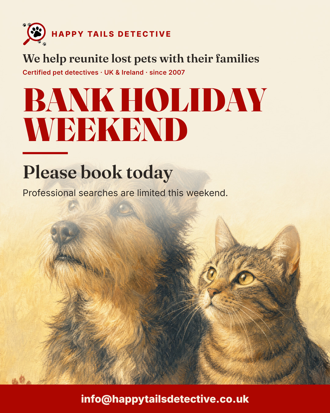 Bank holiday weekend, please book today